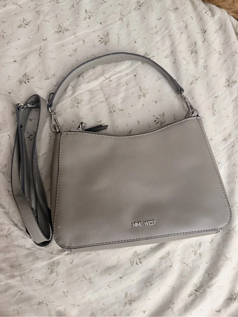 Nine West Gray Saffiano Shoulder Bag with Detachable Strap